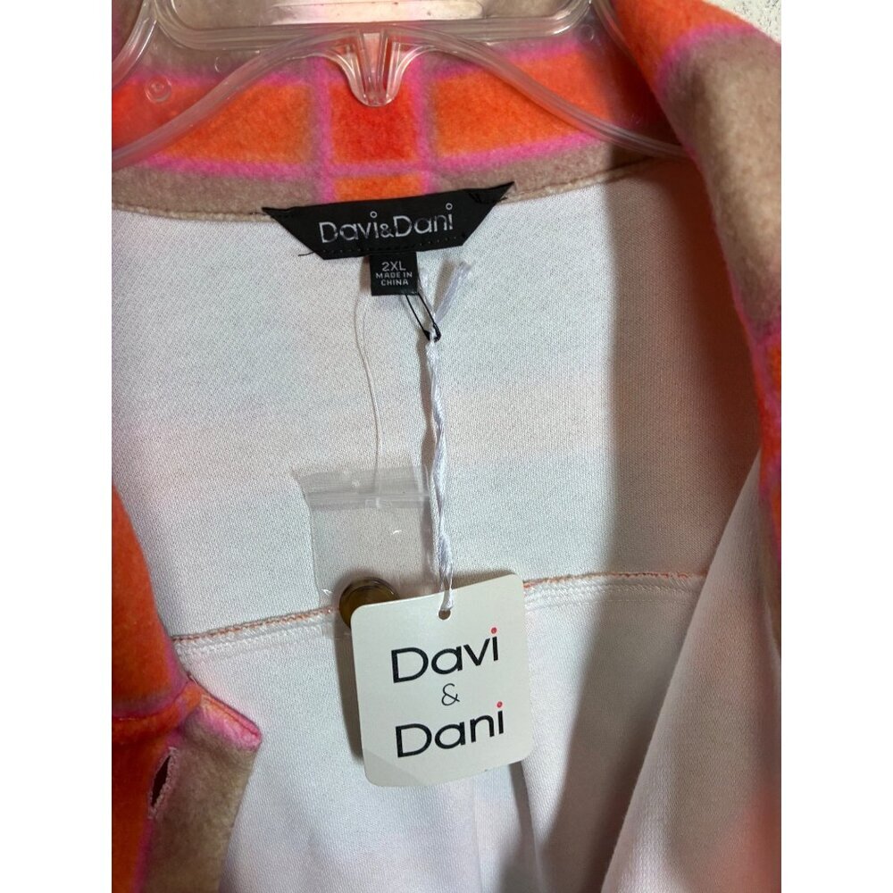 NWT Davi & Dani Shacket Shirt Felt Jacket Soft Check Vibrant Orange Beige Sz 2XL - Picture 6 of 8